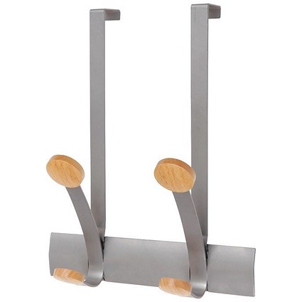 Alba Coat Hooks 2 Double Pegs Silver Grey Steel/Light Wood L36.7xW30x15cm -