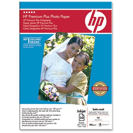 Hewlett Packard [HP] Premium Plus Photo Paper Satin-Matt 280gsm A4 [20 Sheets]
