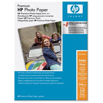 Hewlett Packard [HP] Premium Photo Paper Glossy 240gsm 100x150mm [20 Sheets]