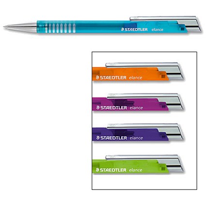 Staedtler Elance Ball Pen Retractable 1.0mm Tip 0.35mm Line Blue Ink Assorted Barrel [Pack 10]