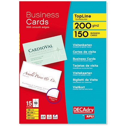 DECAdry TopLine Business Cards - Straight Corner - White - 200gsm - Pack of 150