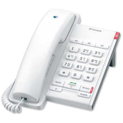 BT Converse 2100 Telephone 1 Redial Mute Function 3 Number Memory White Ref 040205