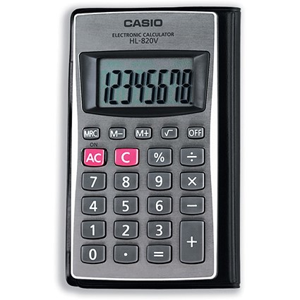 Casio Calculator Handheld Battery-power 8 Digit 3 Key Memory 57x102x8mm Ref HL820V