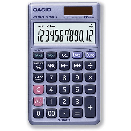 Casio Calculator Tax Exchange Handheld Battery Solar-power 12 Digit 3Key Memory 70x117x8mm Ref SL320TER