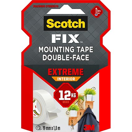 Scotch Fix Extreme Interior Double-sided Mounting Tape Holds up to 12Kg 19mm x 1.8m (Roll) -