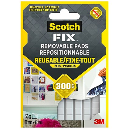 Scotch Fix Removable Adhesive Pads Holds up to 300g 11mm x 15mm (36 Pads Per Strip) White - Scotch Fix Removable Adhesive Pads Holds up to 300g 11mm x 15mm (36 Pads Per Strip) White -