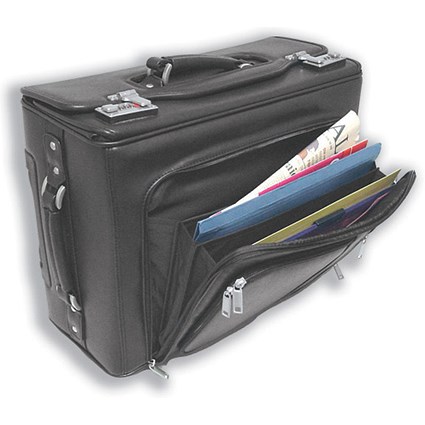 Masters Pilot Case Wheeled Leather-look Filing Section Telescopic Handle W485xD200xH325mm Black