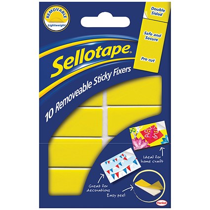 Sellotape Double-sided Sticky Fixers, Removable, 20 x 50mm, 10 Pads, Pack of 12