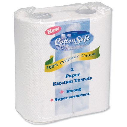 Cotton Soft Kitchen Towels 2-ply Organic Cotton 276x225mm Sheets 80 per Roll [Pack 2]