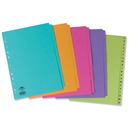 Concord Bright Dividers Europunched 10-Part A4 5x Assorted Colours [Pack 25]