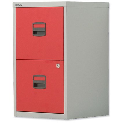 Bisley SoHo Filing Cabinet / 2-Drawer / A4 / Grey and Red