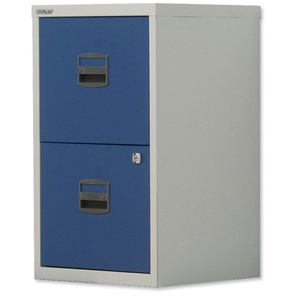 Bisley SoHo Filing Cabinet / 2-Drawer / A4 / Grey and Blue