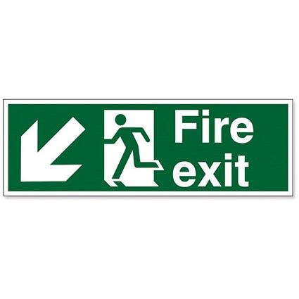 Stewart Superior Fire Exit Sign Man and Arrow Down Left 600x200mm Polypropylene