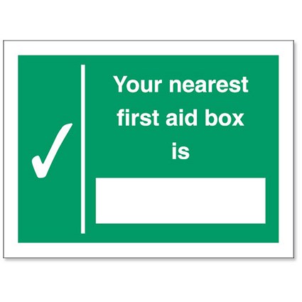 Stewart Superior Your Nearest First-Aid Box Is Self Adhesive Sign