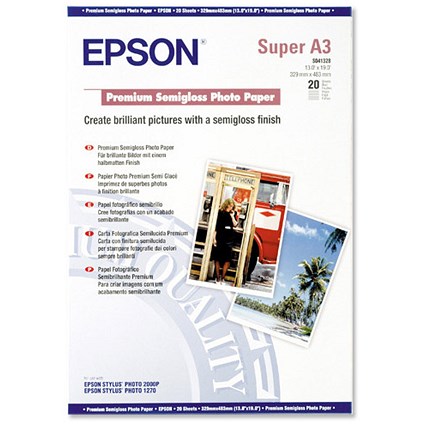 Epson A3 Plus Semi-Gloss Premium Photo Paper / White / 251gsm / Pack of 20