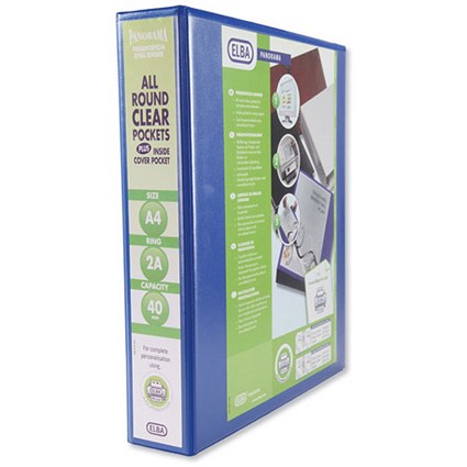 Elba Presentation Ring Binder PVC 2 D-Ring 40mm Capacity A4 Blue [Pack 6]