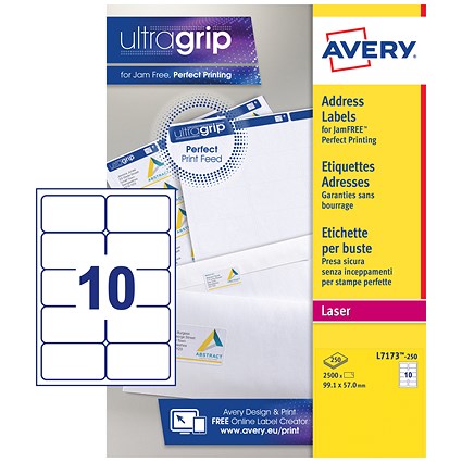 Avery Jam Free Laser Addressing Labels 10 Per Sheet 99 1x57mm