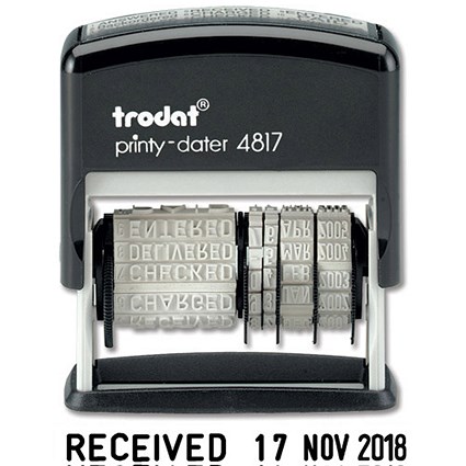 Trodat Printy 4817 Self-inking Dial-A-Phrase Dater Stamp - Black