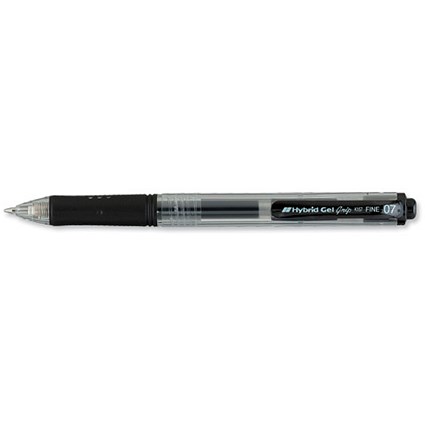 Pentel Hybrid Gel Grip Pen Retractable 0.7mm Tip 0.35mm Line Black [Pack 12]