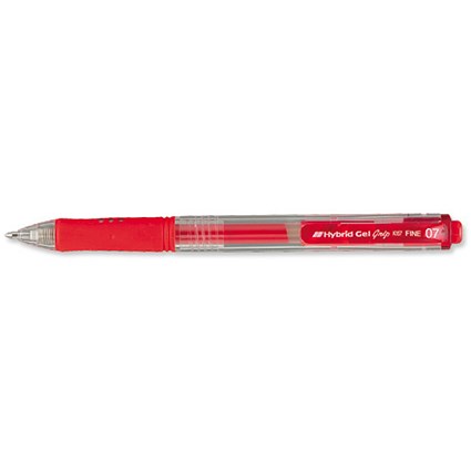 Pentel Hybrid Gel Grip Pen Retractable 0.7mm Tip 0.35mm Line Red [Pack 12]