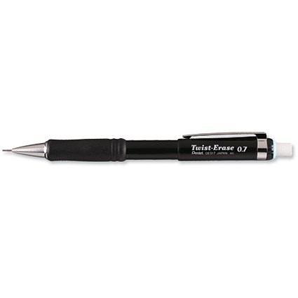 Pentel Twist Erase Pencil with 3 x HB 0.7mm Lead Black [Pack 12]