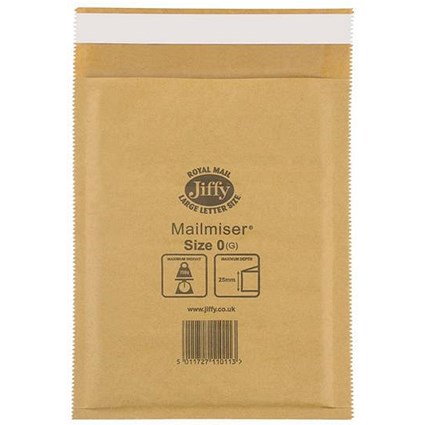 Jiffy Mailmiser No.0 Bubble-lined Protective Envelopes / 140x195mm / Gold / Pack of 100