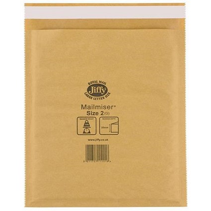 Jiffy Mailmiser No.2 Bubble-lined Protective Envelopes / 205x245mm / Gold / Pack of 100