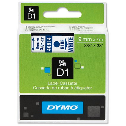 Dymo D1 Tape for Electronic Labelmakers 9mmx7m Blue on White Ref 40914 S0720690