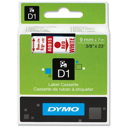 Dymo D1 Tape for Electronic Labelmakers 9mmx7m Red on White Ref 40915 S0720700