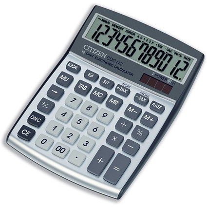 Citizen Calculator Desktop Angled Currency Tax Mark-up Correction Solar and Battery 12 Digit Ref CDC112