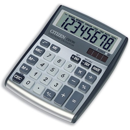 Citizen Calculator Desktop Angled Tax Mark-up Solar and Battery Power Display 10 Digit Ref CDC100