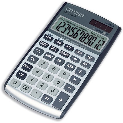 Citizen Calculator Currency Cost-Sell-Margin Tax Solar and Battery Power Display 12 Digit Ref CPC1012