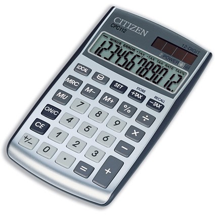 Citizen Calculator Handheld Currency Tax Mark-up Solar and Battery Power Display 12 Digit Ref CPC112