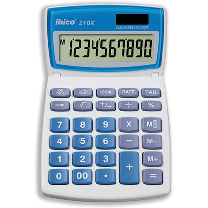 Ibico 210X Calculator Desktop Tilt-screen Decimal Selector Solar and Battery Power 10 Digit Ref IB410079
