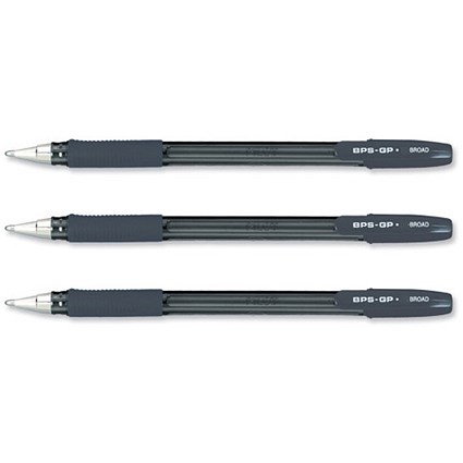 Pilot BPS GP Ball Pen Rubberised Grip Broad 1.2mm Tip 0.34mm Line Black [Pack 12]