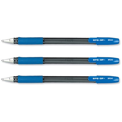 Pilot BPS GP Ball Pen Rubberised Grip Broad 1.2mm Tip 0.34mm Line Blue [Pack 12]