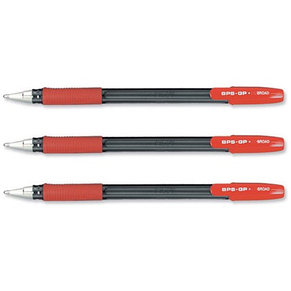 Pilot BPS GP Ball Pen Rubberised Grip Broad 1.2mm Tip 0.34mm Line Red [Pack 12]