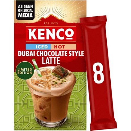 Kenco Dubai Chocolate Latte Instant Iced/Hot Coffee Sachets 19.5g (Pack of 8) -