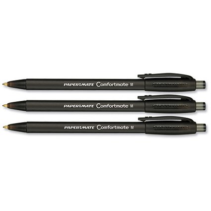 PaperMate Comfortmate Ball Pen Retractable Triangular Barrel 0.7mm Line Black [Pack 12]