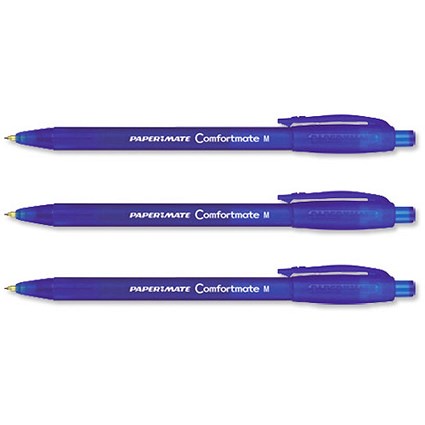 PaperMate Comfortmate Ball Pen Retractable Triangular Barrel 0.7mm Line Blue [Pack 12]