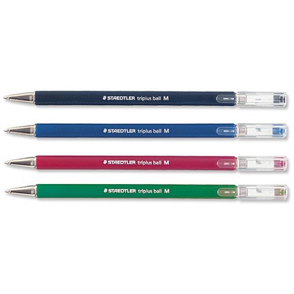 Staedtler Triplus Ball Pen Ergonomic Triangular Barrel 1.0mm Tip 0.4mm Line Assorted [Pack 4]