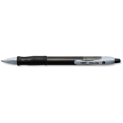 Bic Velocity Ball Pen Retractable Cushioned Grip - Black - Pack of 12