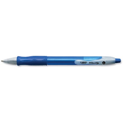 Bic Velocity Ball Pen Retractable Cushioned Grip - Blue - Pack of 12