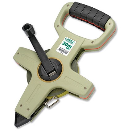 Linex Open Reel Tape Measure Metric and Imperial with Grip Handle and Rewind Crank 30m Ref LXEPMT30000