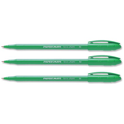 Paper Mate 2020 Stick Ball Pen Economy Medium 1.0mm Tip 0.7mm Line Green [Pack 50]