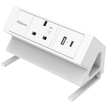 Fellowes Power Desk Type G Clamp Fit 1x230v 1xUSB-A 1x USB-C Socket 2m Cable White -