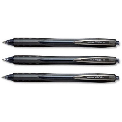 Uni-ball UBN178 Vision Rollerball Pen Retractable Medium 0.6mm Tip 0.4mm Line Black [Pack 12]