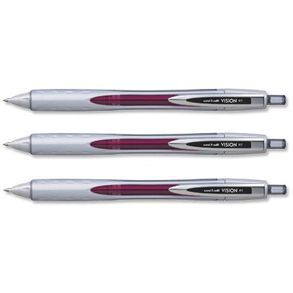 Uni-ball UBN178 Vision Rollerball Pen Retractable Medium 0.6mm Tip 0.4mm Line Red [Pack 12]
