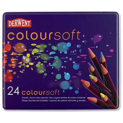 Derwent Coloursoft Pencils Extra Soft Highly-blendable Assorted Colours [Pack 24]