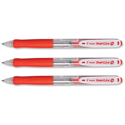 Pilot Snapclick Ballpoint Pen Retractable Medium 0.3mm Line Red [Pack 12]